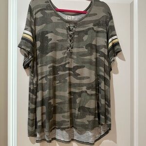 Maurices Olive Camouflage Lace-Up Tee